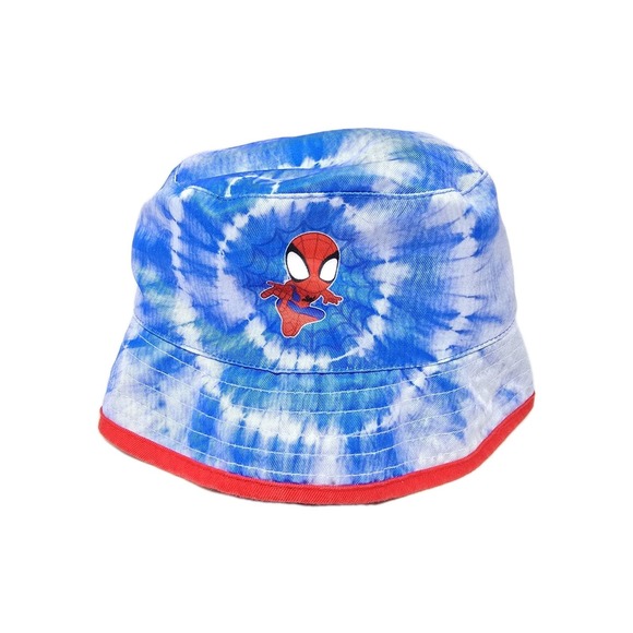 Marvel Spiderman Boys One Size Reversible Bucket Hat Tie Dye‎ Logo - Picture 1 of 7